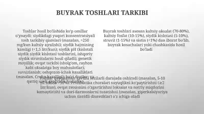 Buyrak tosh kasalliklari kelib chiqishi 4