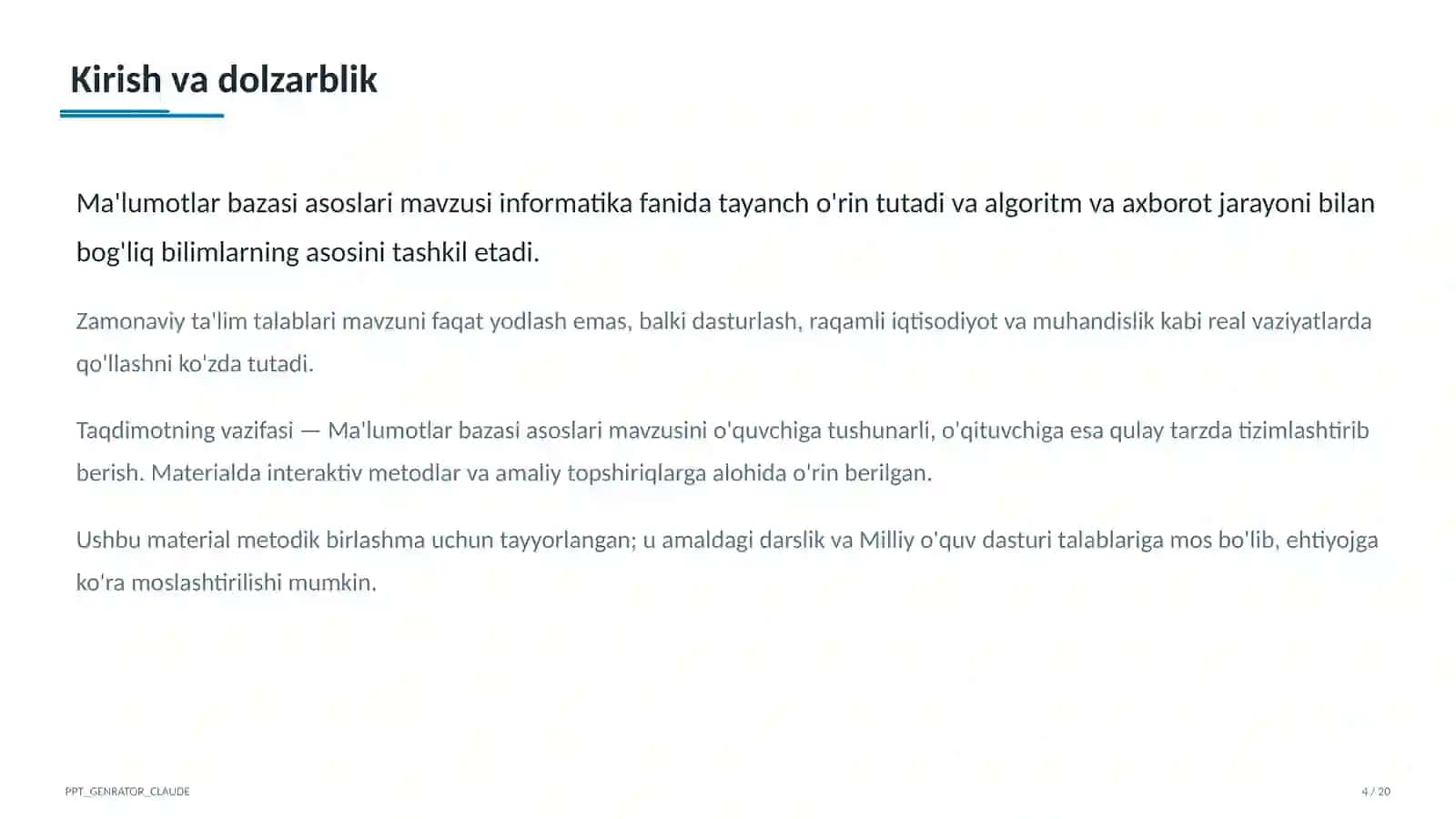 Ma'lumotlar bazasi asoslari (9-sinf) 4