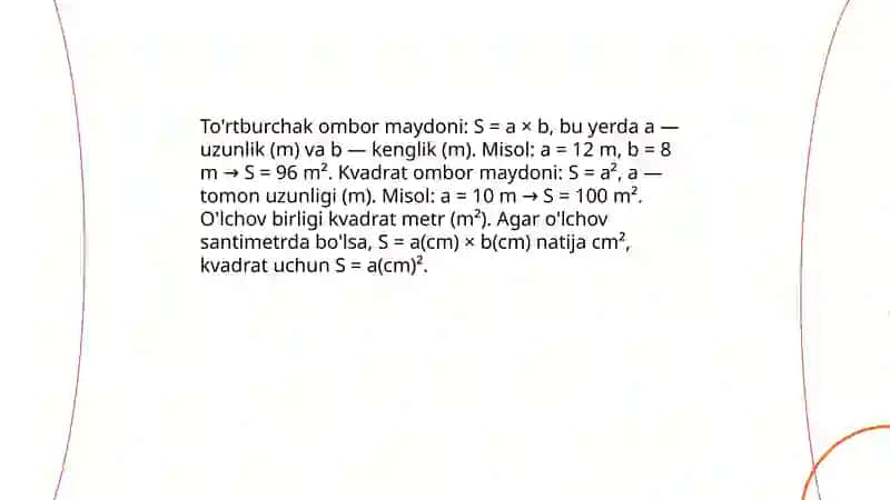 Vaqtinchalik omborlar, xandak va uyumlar maydonini hisoblash 4