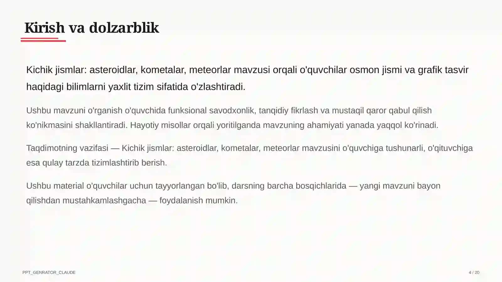 Kichik jismlar: asteroidlar, kometalar, meteorlar (11-sinf) 4