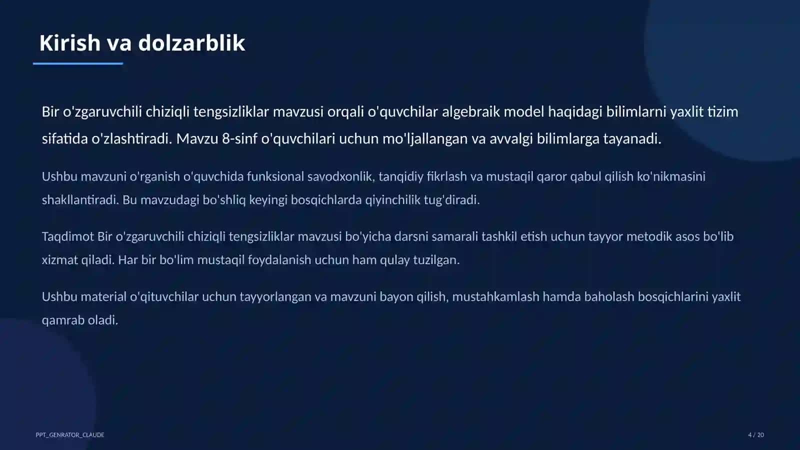 Bir o'zgaruvchili chiziqli tengsizliklar (8-sinf) 4