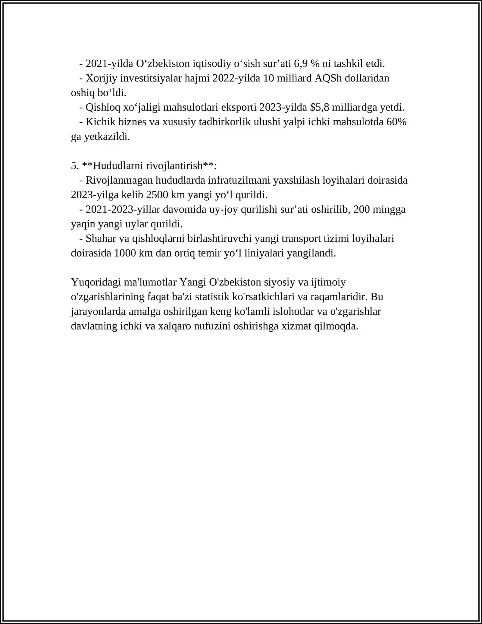 YANGI O'ZBEKISTON IJTIMOIY-SIYOSIY, IQTISODIYOT VA MADANIY HAYOTIDA RO'Y BERAYOTGAN O'ZGARISHLARNING XALQARO REYTING VA INDEKSLARDA AKS ETISHI 4