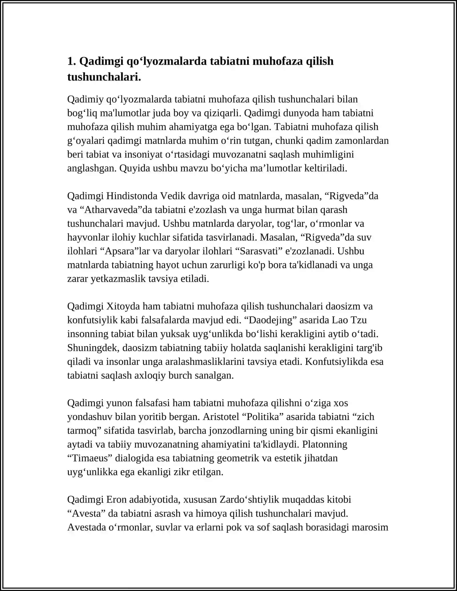 QADIMGI QO‘LYOZMALARDA TABIATNI MUHOFAZA QILISH HAQIDAGI MASALALARNI YORITILISHI 4