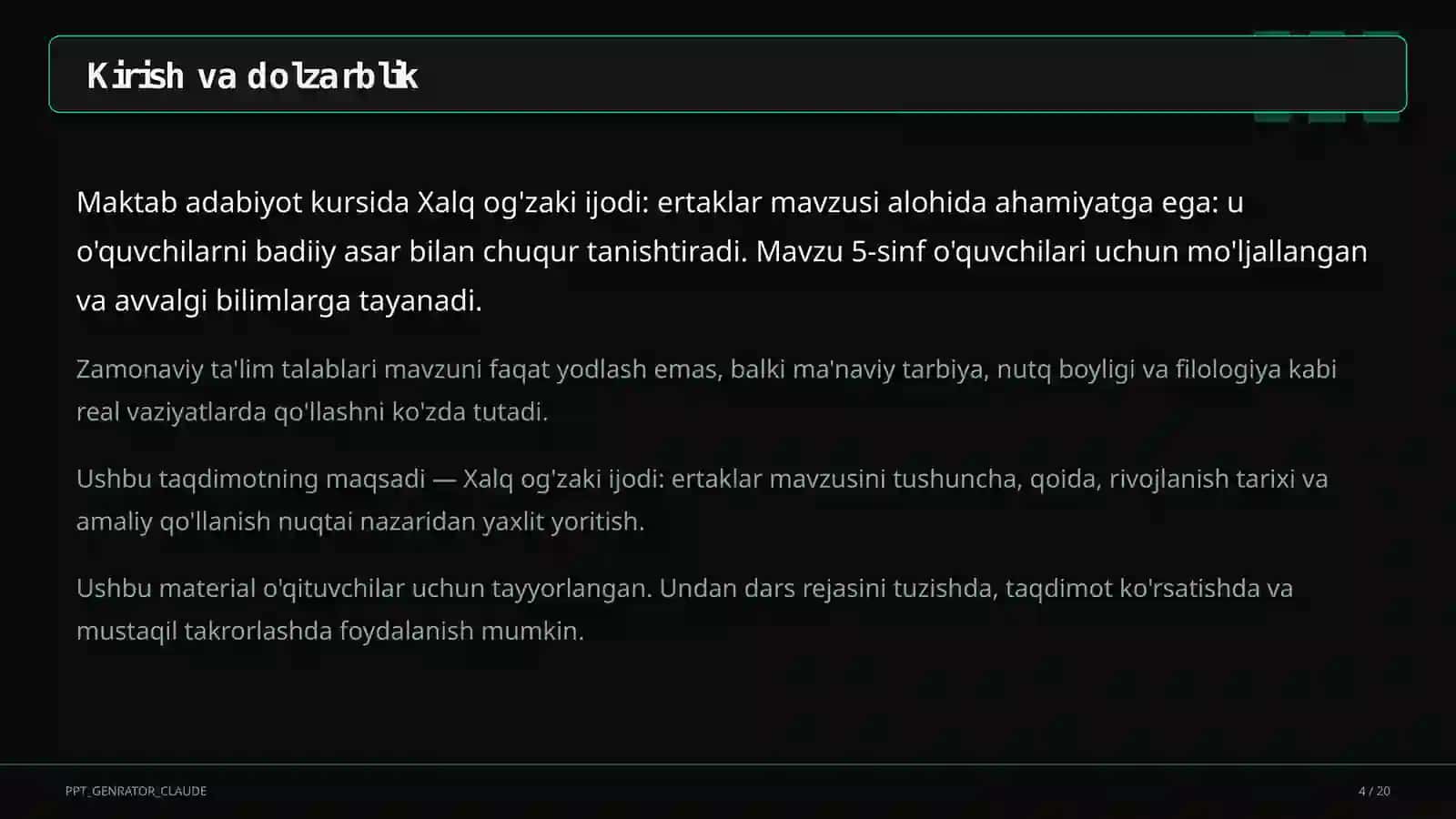 Xalq og'zaki ijodi: ertaklar (5-sinf) 4