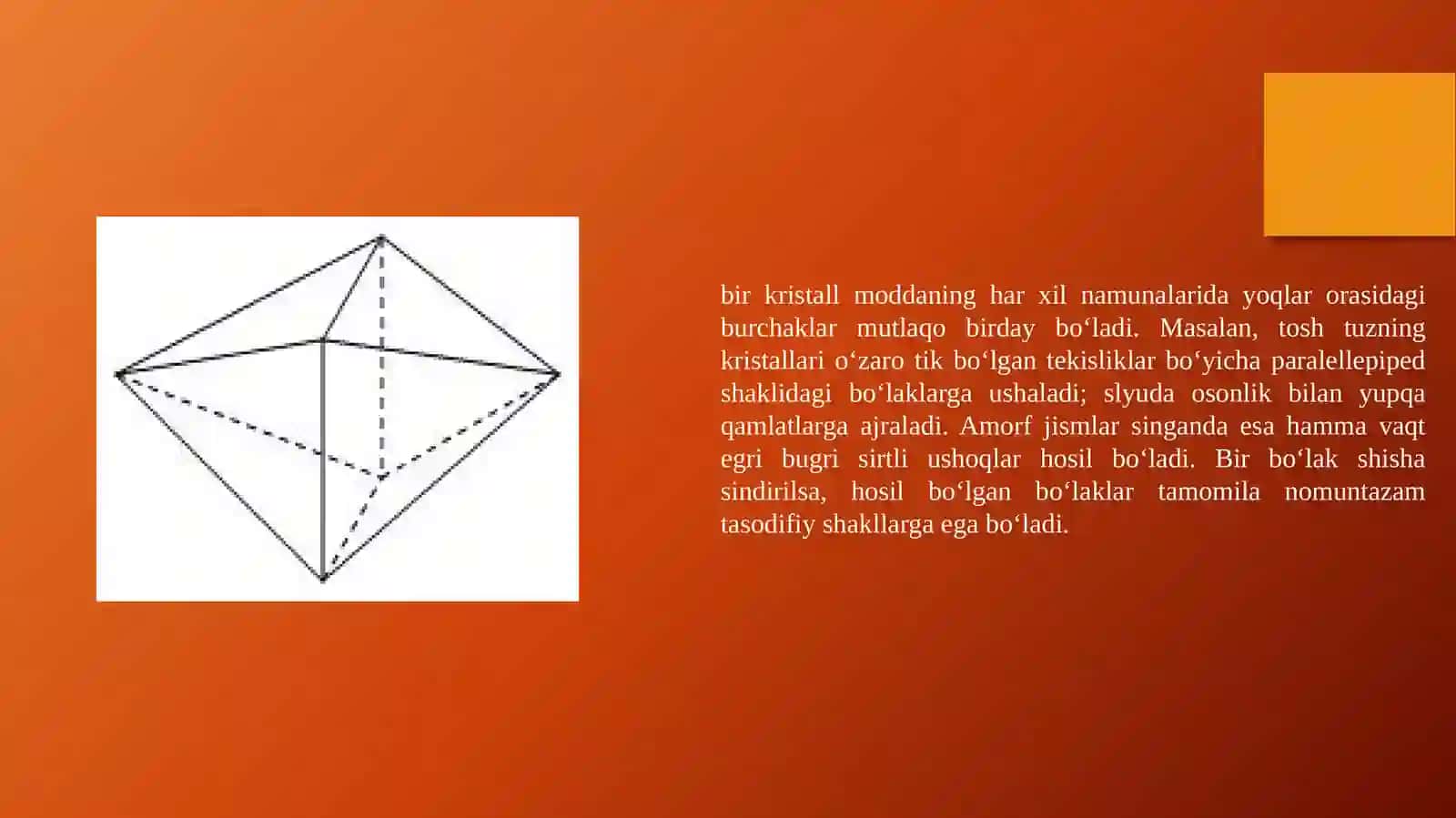 Kristallar. Issiqlik o’tkazuvchanligining mexanizmi. Issiqlik uzatish turlari: Issiqlik o’tkazuvchanlik, konveksiya va nurlanish 4