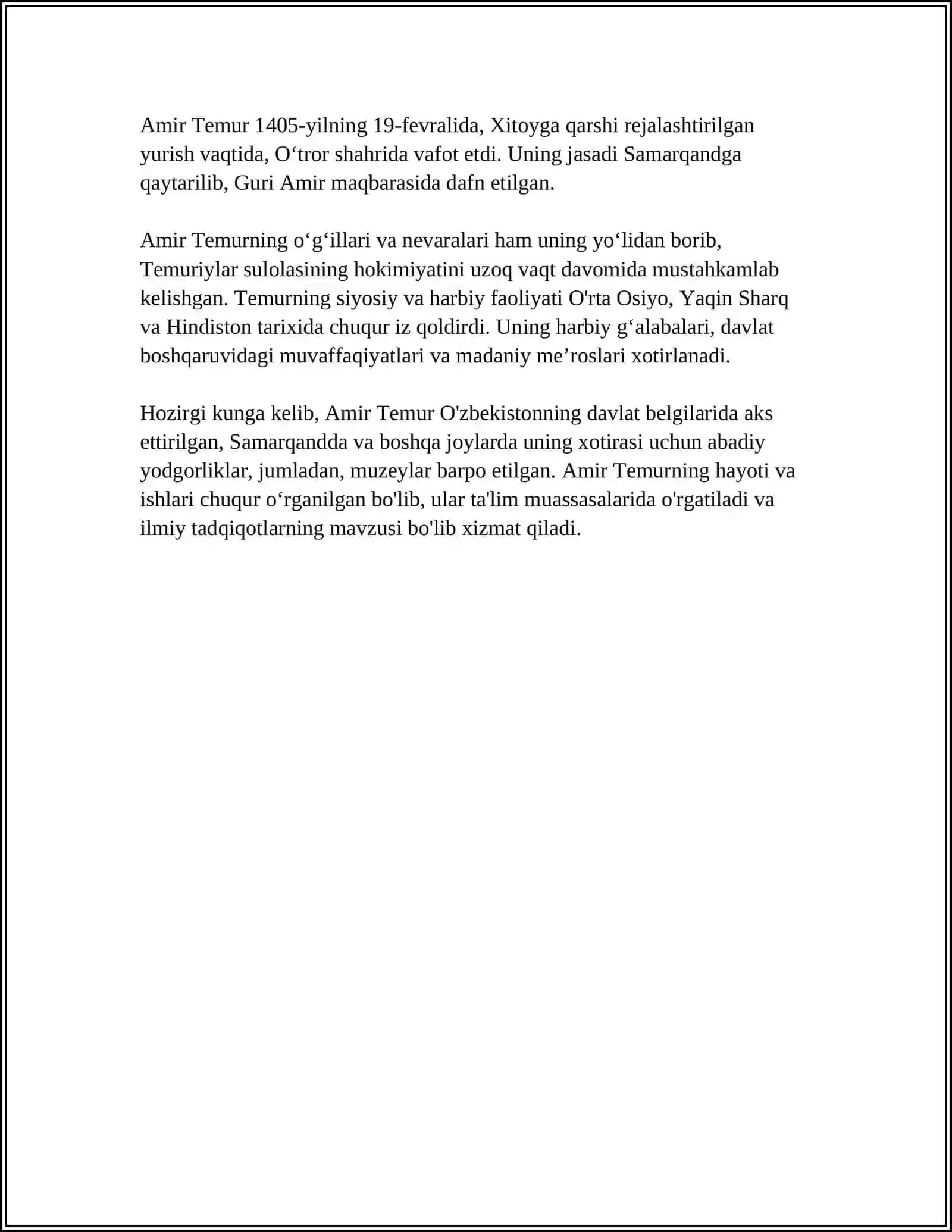 AMIR TEMUR TOʻGʻRISIDA REFERAT 4