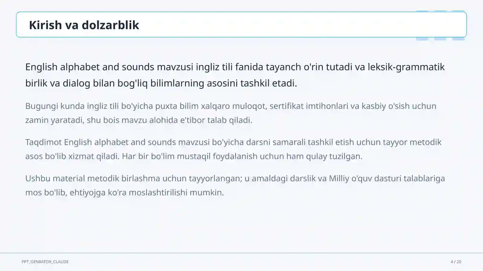 Ingliz tili (1–11) — metodik birlashma uchun 4