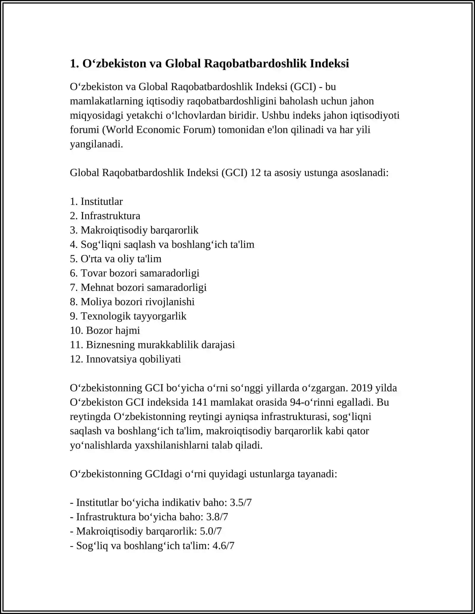 IQTISODIY VA IJTIMOIY SOHADAGI USTUVOR HALQARO REYTINGLAR VA ULARGA O‘ZBEKISTONNING INTEGRATSIYALASHUVI 4