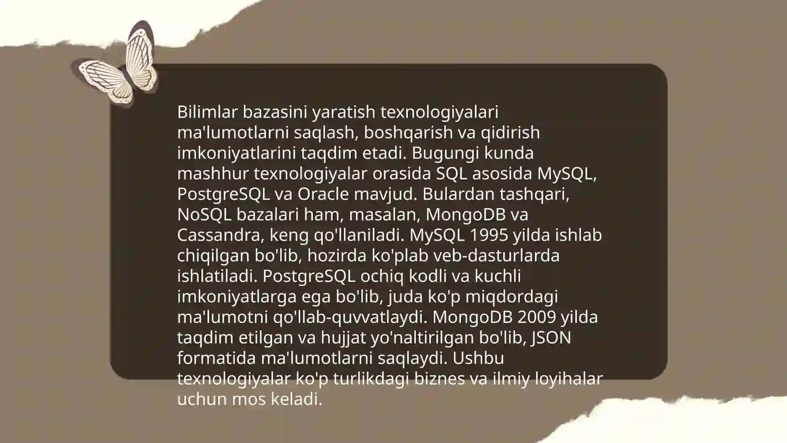 Ma'lumotlar bazasi va bilimlarni taqdim etish modellari 4