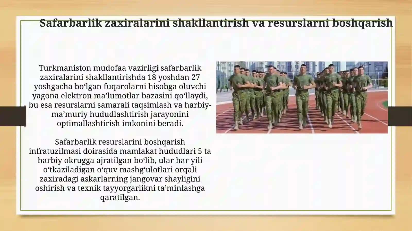 Turkmaniston Respublikasining safarbarlik rezervlari. Qurolli kuchlariningbutlashtizimi 4