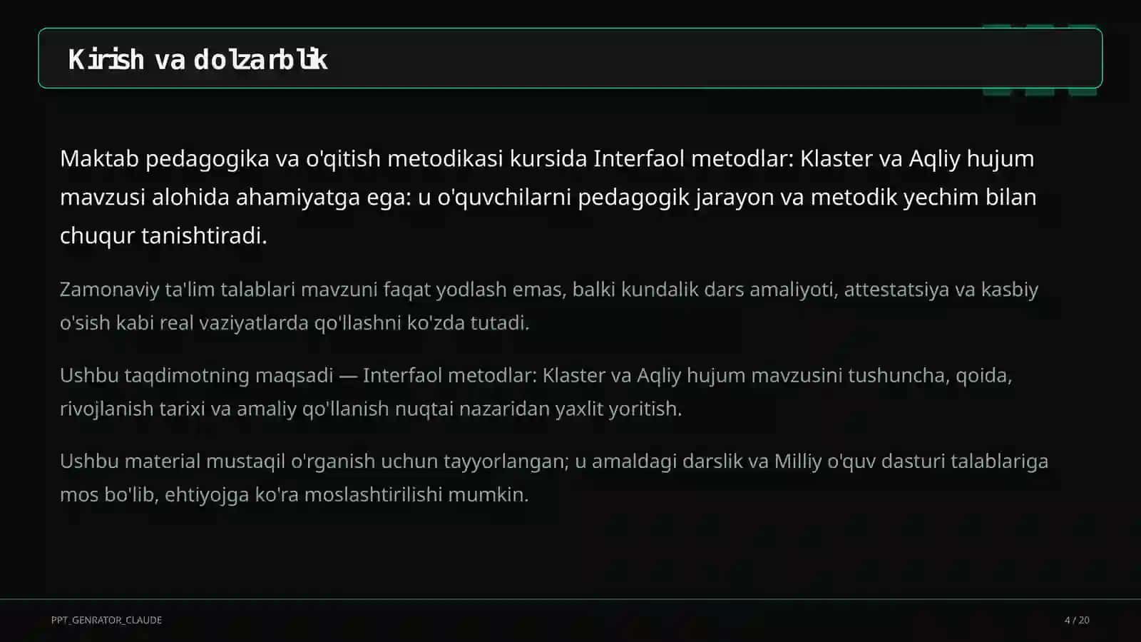 Interfaol metodlar: Klaster va Aqliy hujum 4