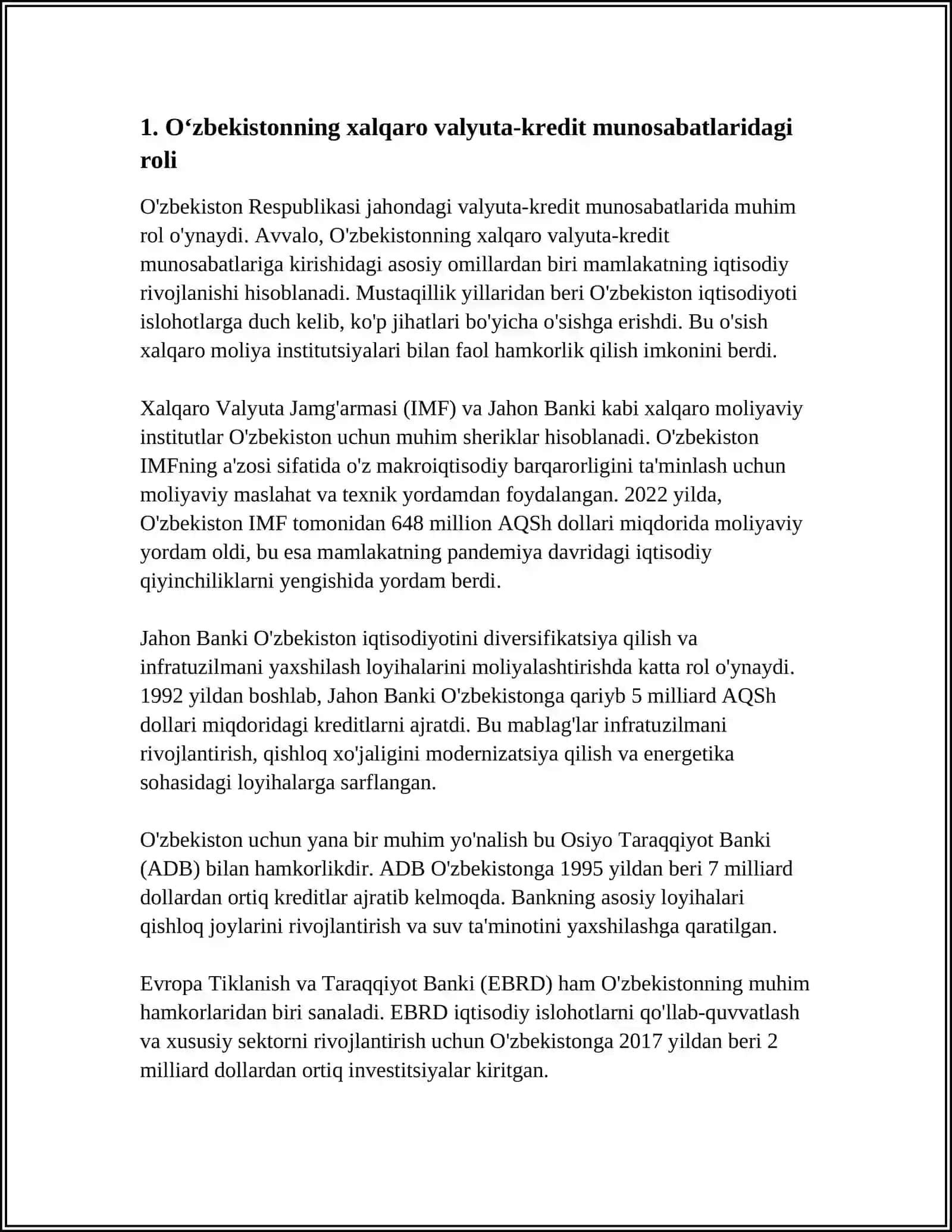 Oʻzbekiston RESPUBLIKASI-XALQARO VALYUTA-KREDIT MUNOSABATLARINING SUBʼEKTI SIFATIDA 4