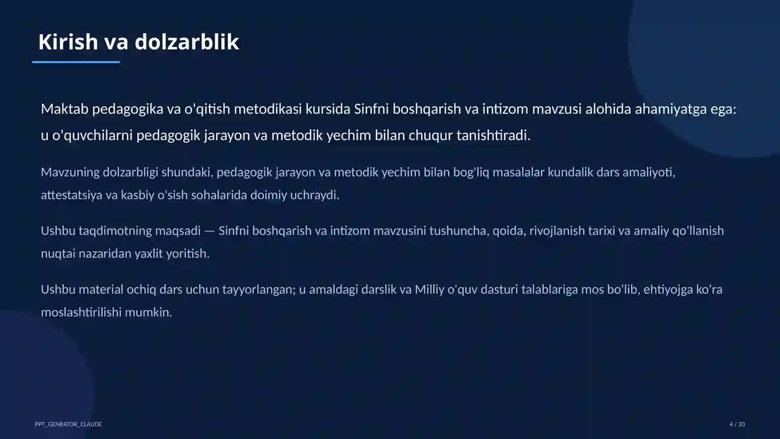 Sinfni boshqarish va intizom 4