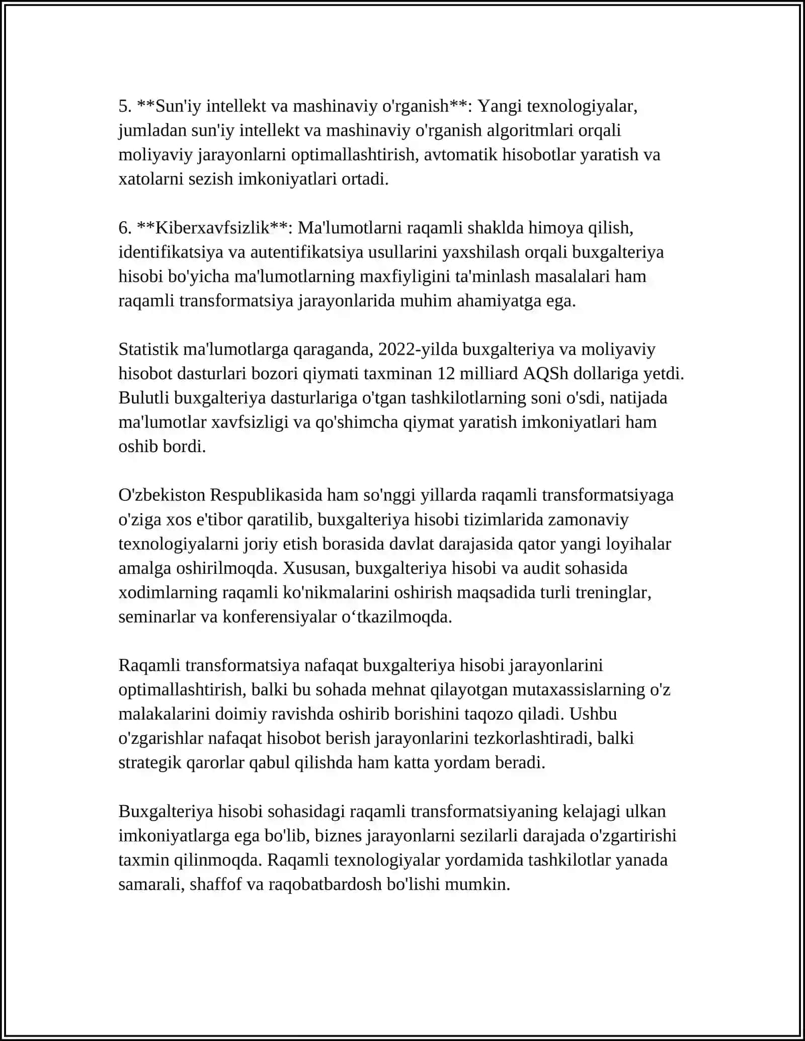 BUXGALTERIYA HISOBI SOHASINI RAQAMLASHTIRISH SAMARADORLIGI 4