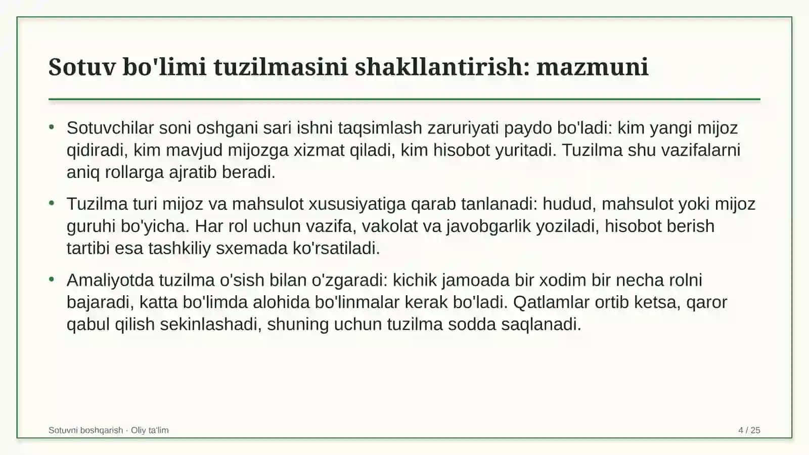 Elektr transportida sotuv bo'limi tuzilmasini shakllantirish 4