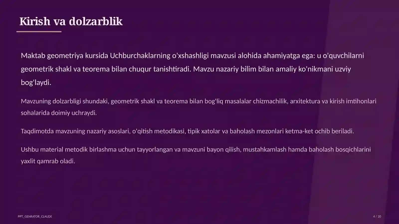 Uchburchaklarning o'xshashligi (8-sinf) 4