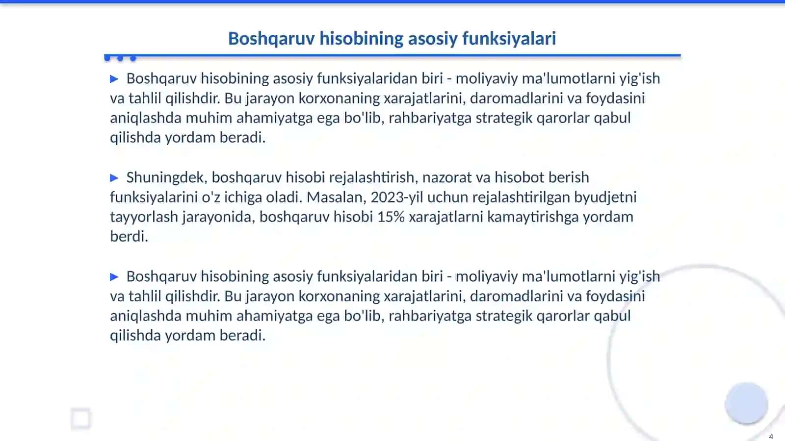 Boshqaruv hisobining mohiyati va uning korxona boshqaruvidagi o'rni 4