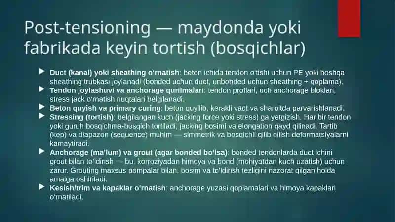 Oldindan zo'riqtirilgan konstruksiyalarni tayyorlash usullari 4