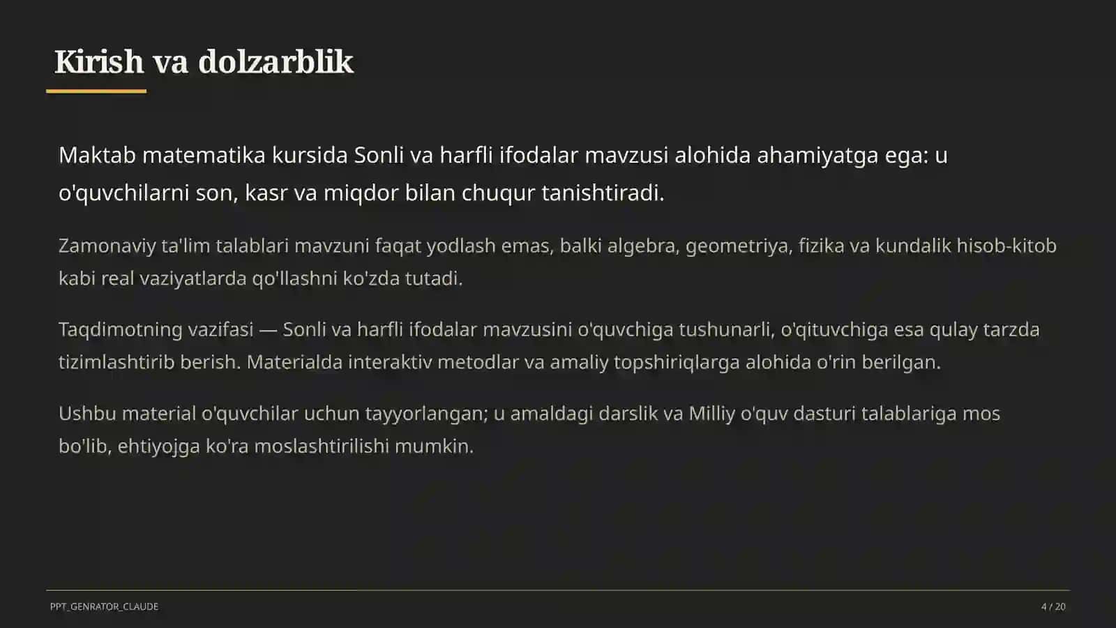 Sonli va harfli ifodalar (5-sinf) 4