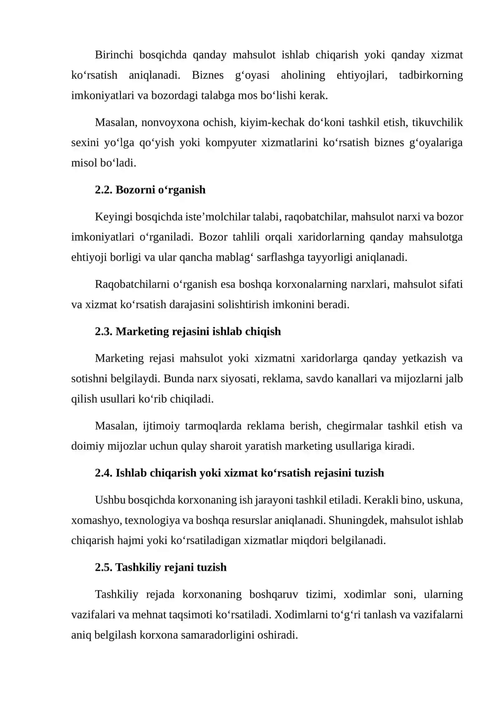 BIZNES REJA TUZISH TARTIBI VA UNING TARKIBIY QISMLARI 4