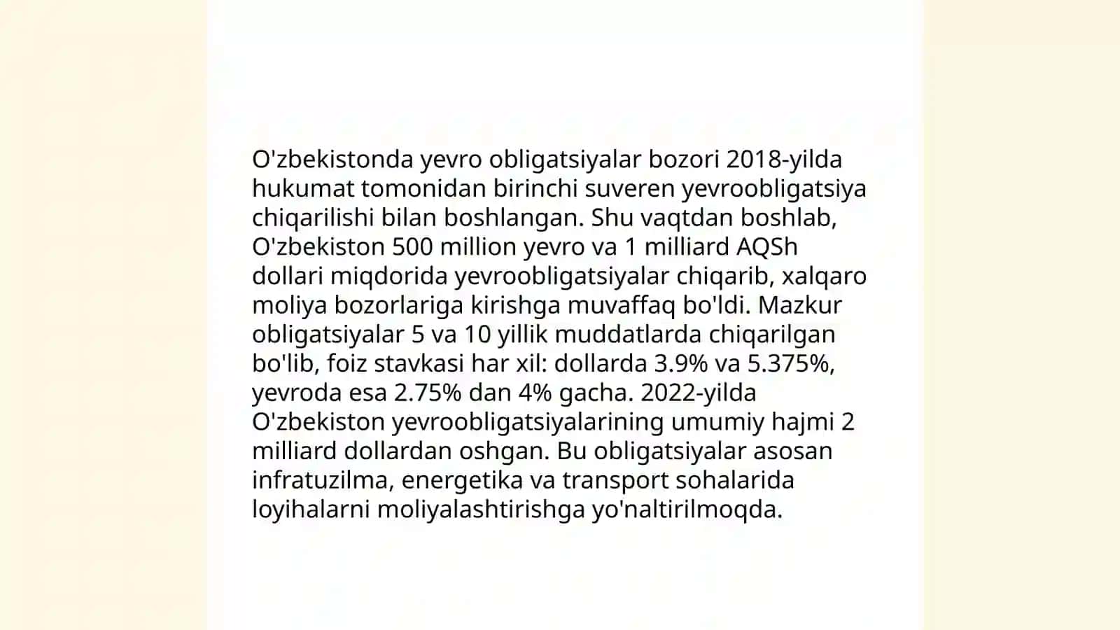 Yevro obligatsiyalar ularning O'zbekistondagi istiqbollari 4