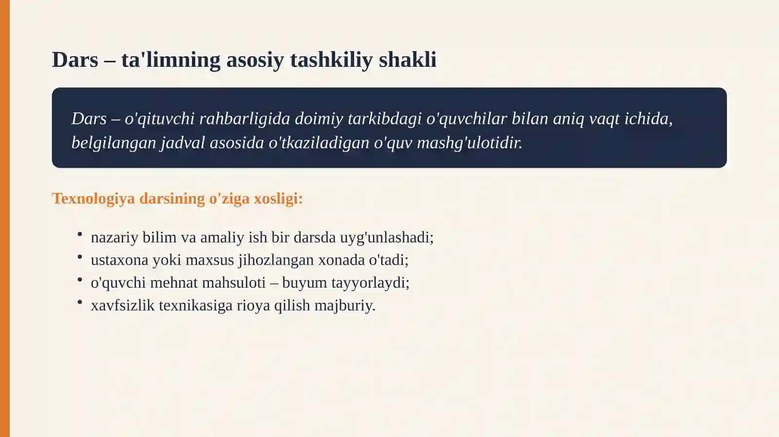 TEXNOLOGIYA DARSLARINI TASHKIL ETISH SHAKLLARI VA ULARNING DIDAKTIK XUSUSIYATLARI 4