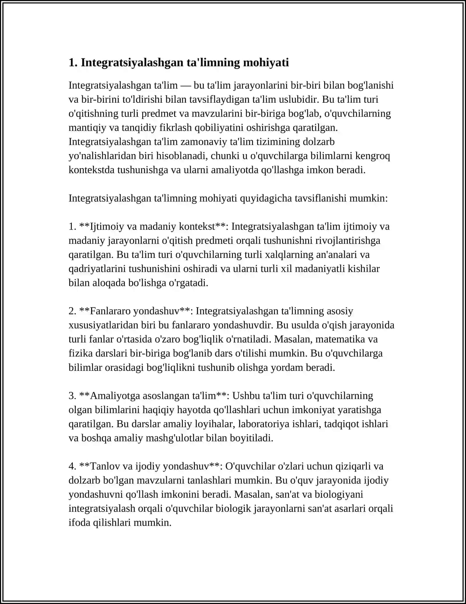 BOSHLANGʻICH SINFLARDA TABIIY FAN VA TEXNOLOGIYA FANLARDAN INTEGRATSIYALASHGAN DARS 4