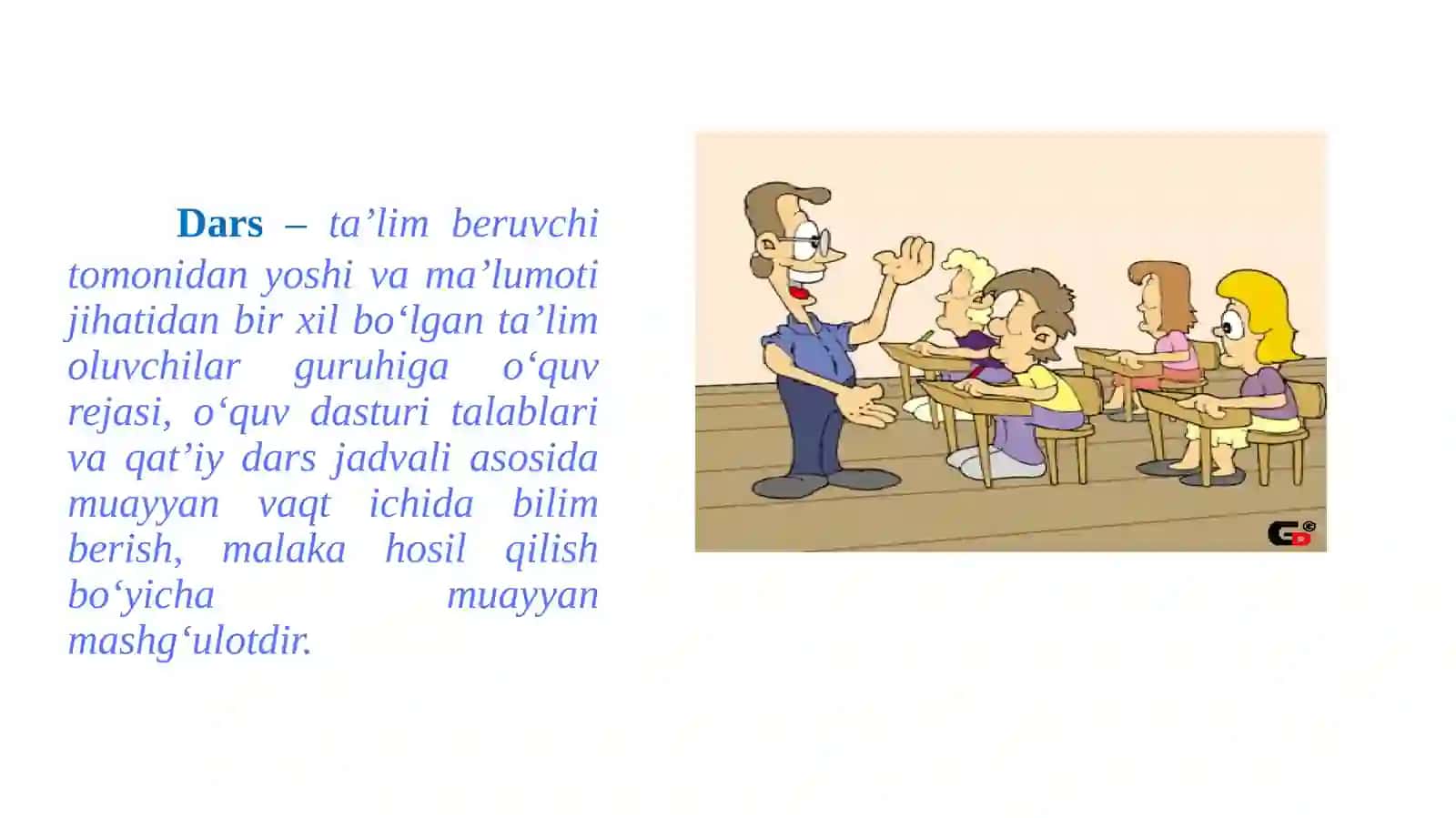 Darsning tarkibiy qismlari va uni taqdim etish metodikasi 4