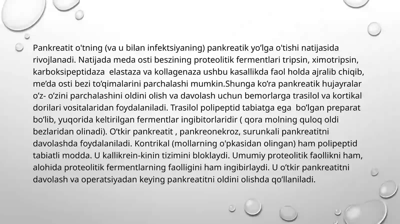 Pankreatit rivojlanishining biokimyoviy asoslari, davolash va diagnostika tamoyillari 4