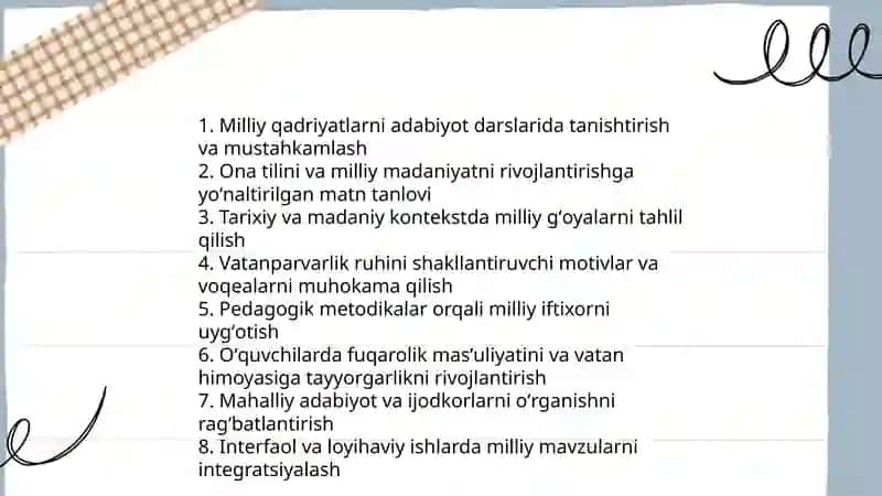 Adabiyot oʻqitish metodikasining mustaqillik davridagi rivojlanish tamoyillari 4