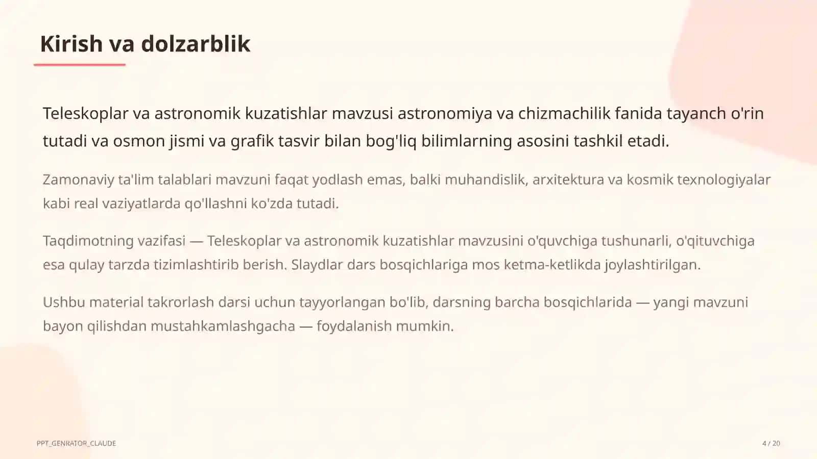 Teleskoplar va astronomik kuzatishlar (10-sinf) 4