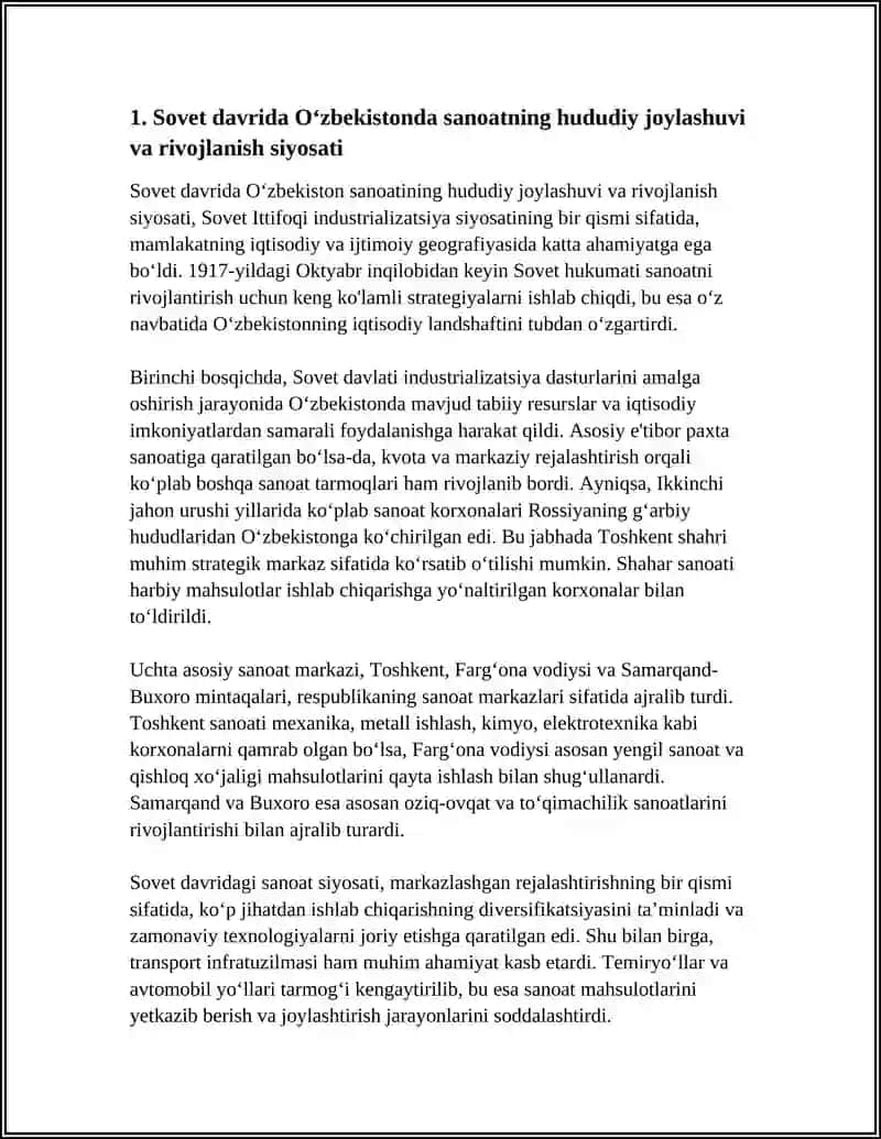 SOBIQ ITTIFOQ DAVRIDA IQTISODIY VA IJTIMOIY GEOGRAFIYA. OʻZBEKISTONDA IQTISODIY VA IJTIMOIY GEOGRAFIYANING RIVOJLANISHI XUSUSIYATLARI 4