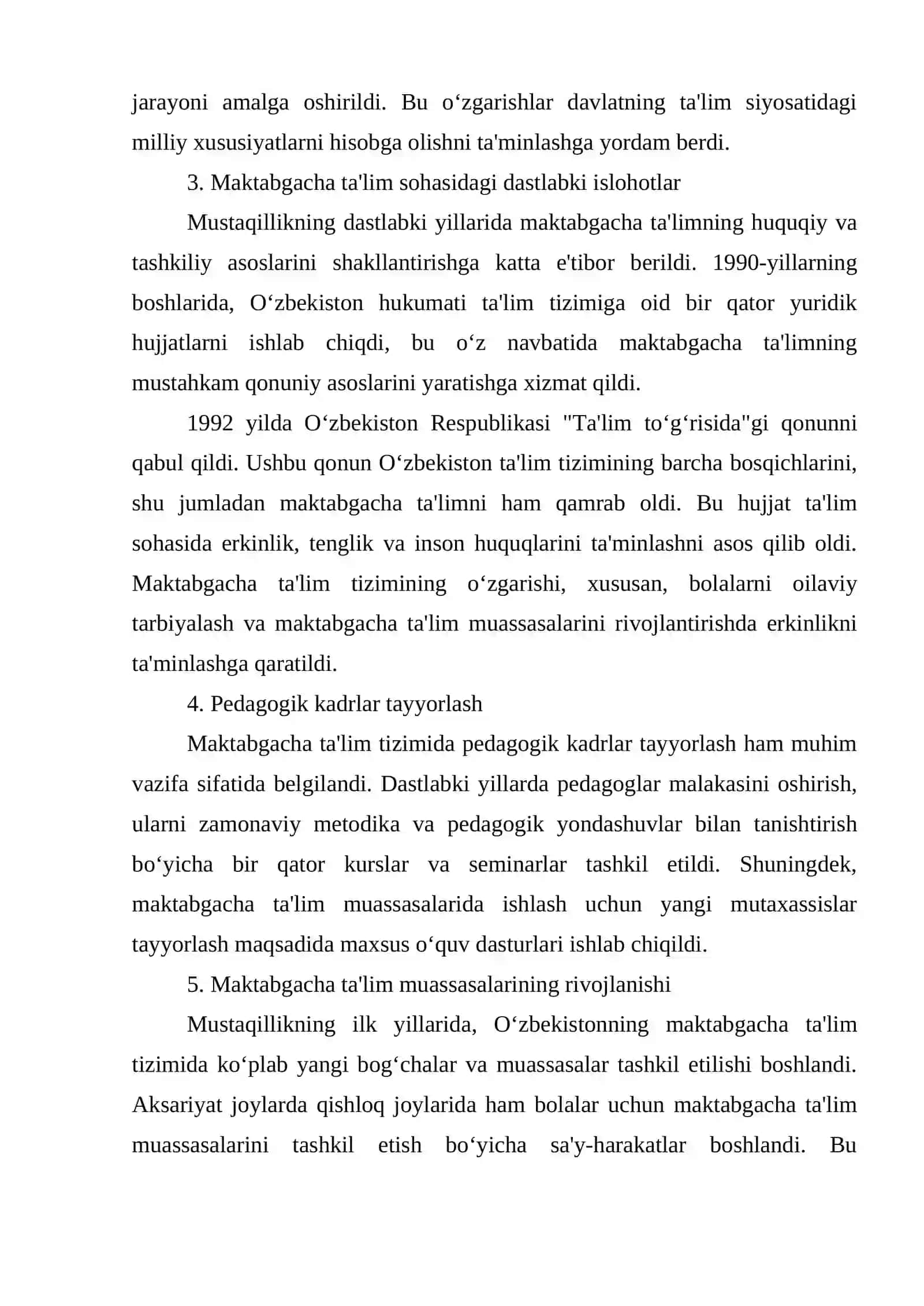 O’zbekiston mustakillikka erishgandan keyingi davrdagi maktabgacha ta’lim 4