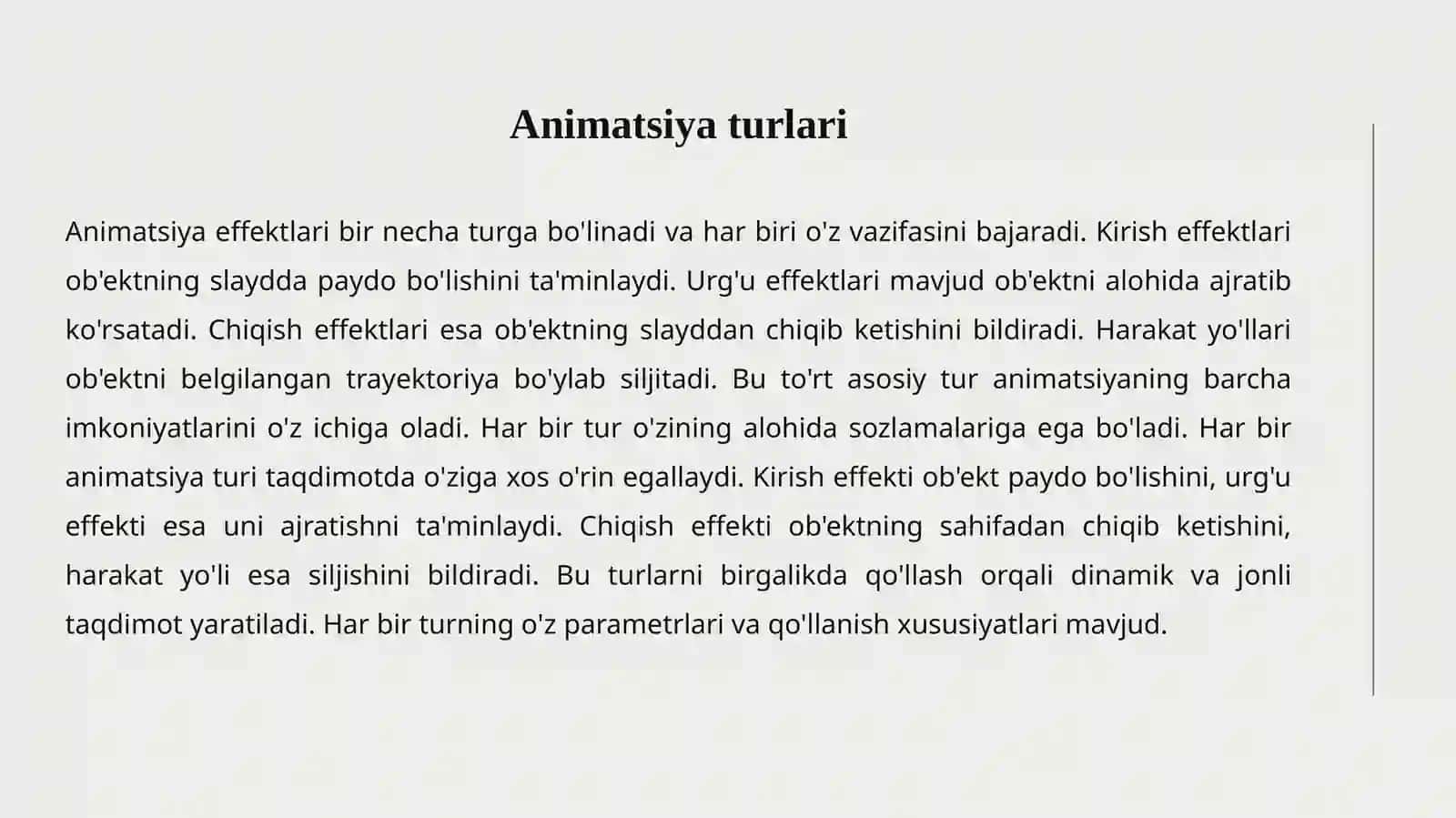 ANIMATSIYA EFFEKTLARI. TAQDIMOT NAMOYISHINI BOSHQARISH 4