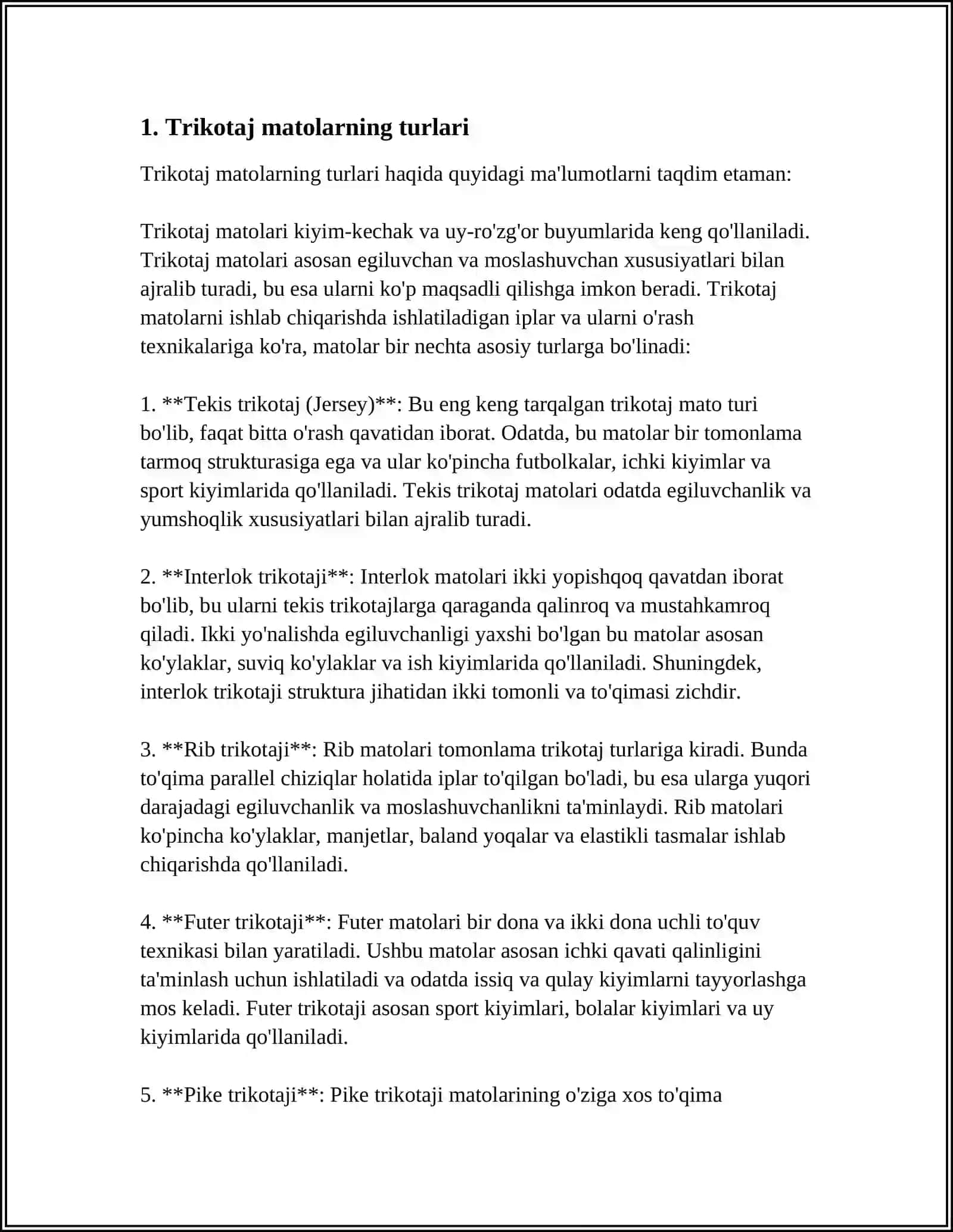 TRIKOTAJ MATOLAR VA ISHLAB CHIQARISH TEXNOLOGIYASI 4