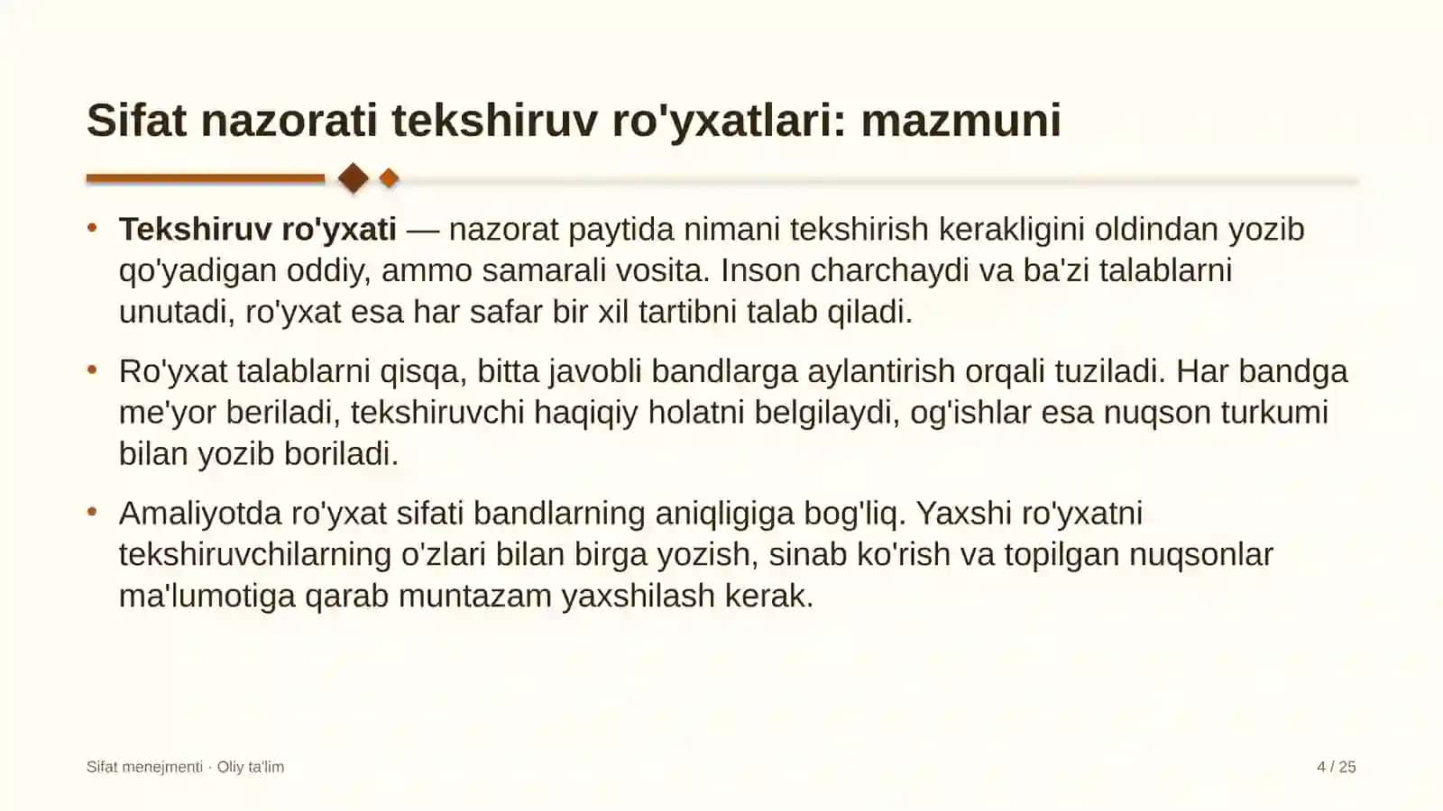 parrandachilik fabrikalarida sifat nazorati tekshiruv ro'yxatlarini ishlab chiqish 2905 4