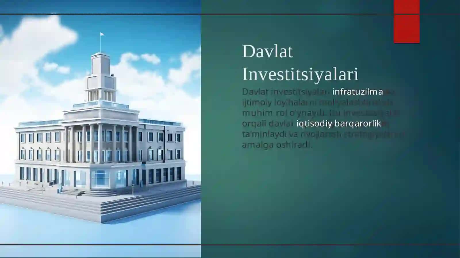 Investitsiya fanidan taqdimoti.O’zbekiston Investitsiyalarini Moliyalashtirish Manbalar va Usullar 4