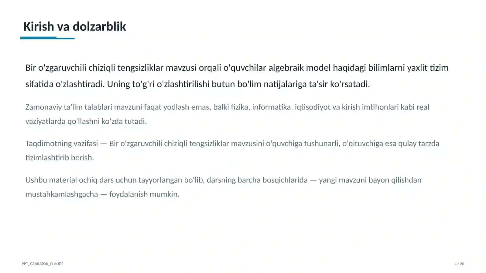 Bir o'zgaruvchili chiziqli tengsizliklar (8-sinf) 4