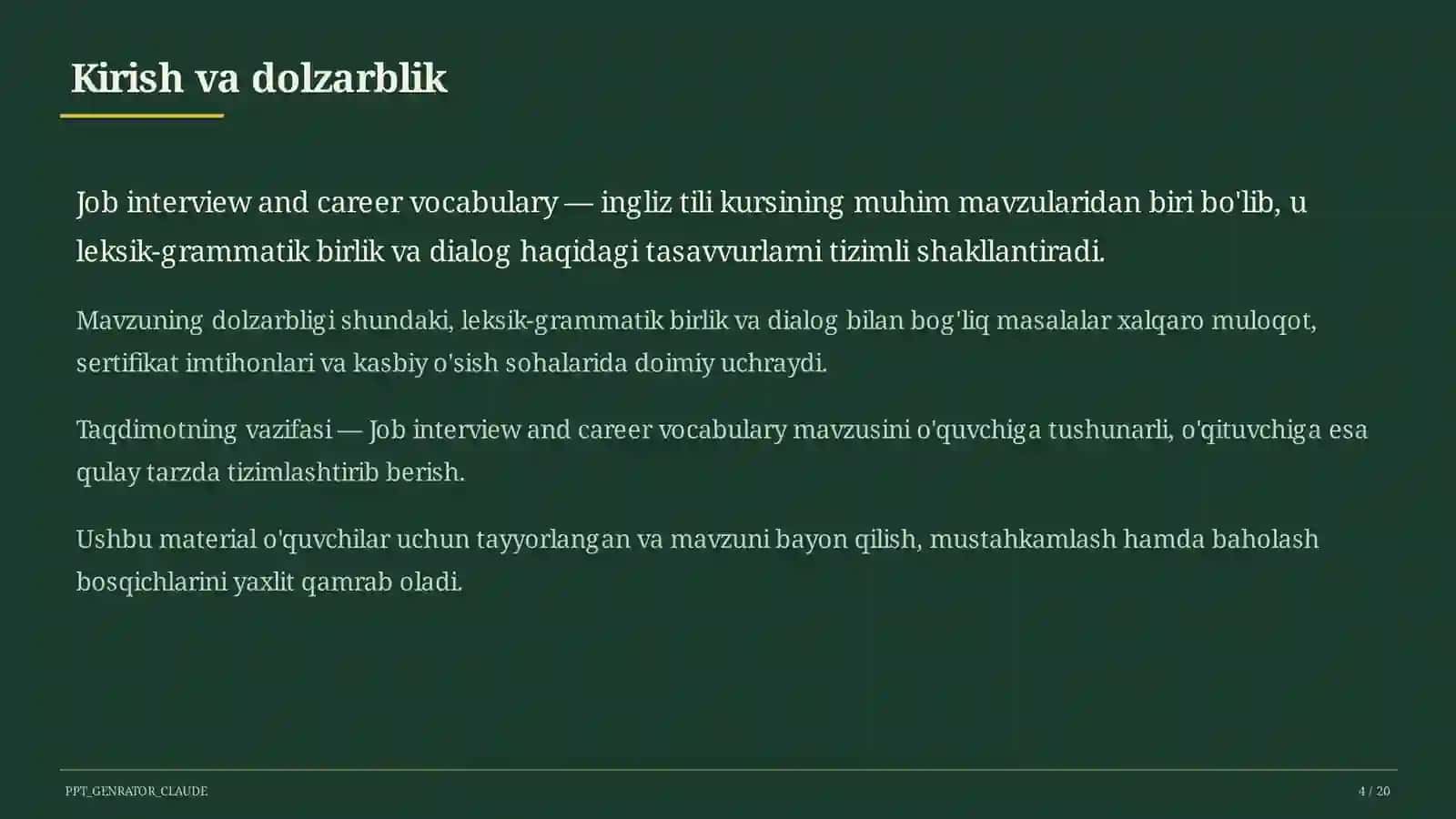 Job interview and career vocabulary (11-sinf) 4