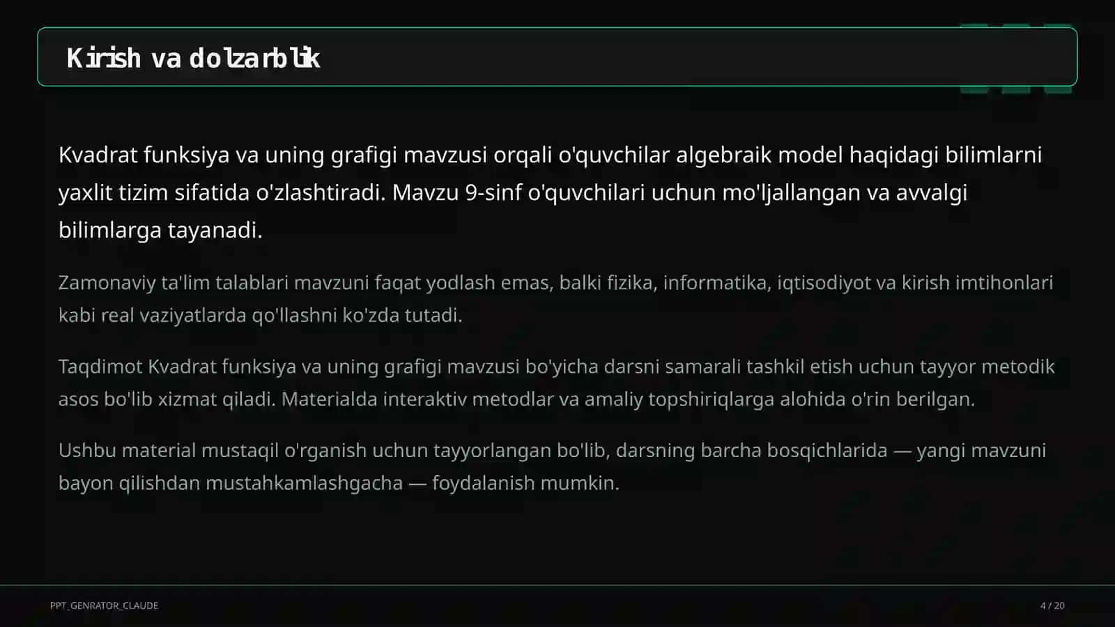 Kvadrat funksiya va uning grafigi (9-sinf) 4
