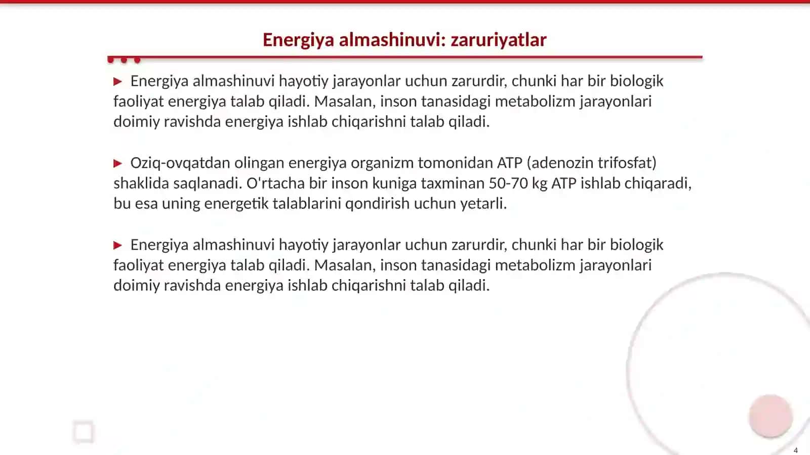Modda va energiya almashinuvi 4