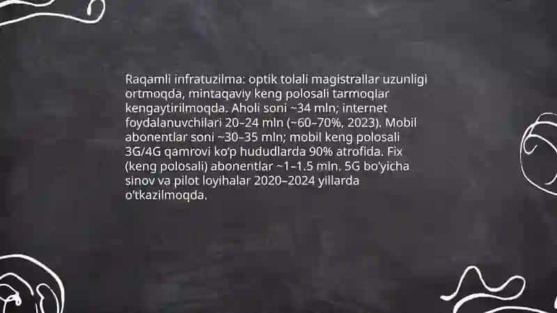 Oʻzbekistonda telekommunikatsiya va simsiz texnologiyalarining rivojlanishiga ta'sir etuvchi asosiy omillar 4