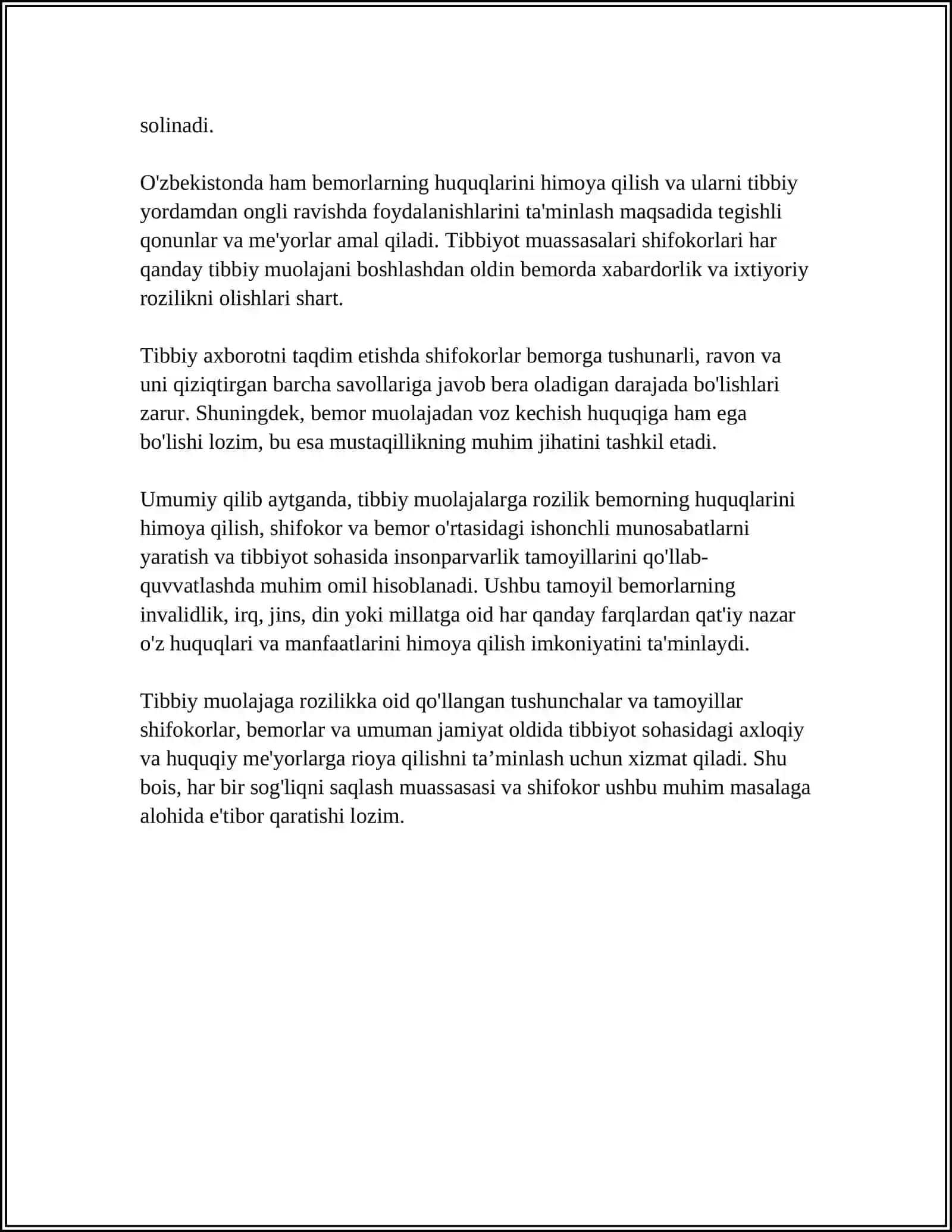 TIBBIY MUOLAJALARGA ROZILIK MASALASI 4