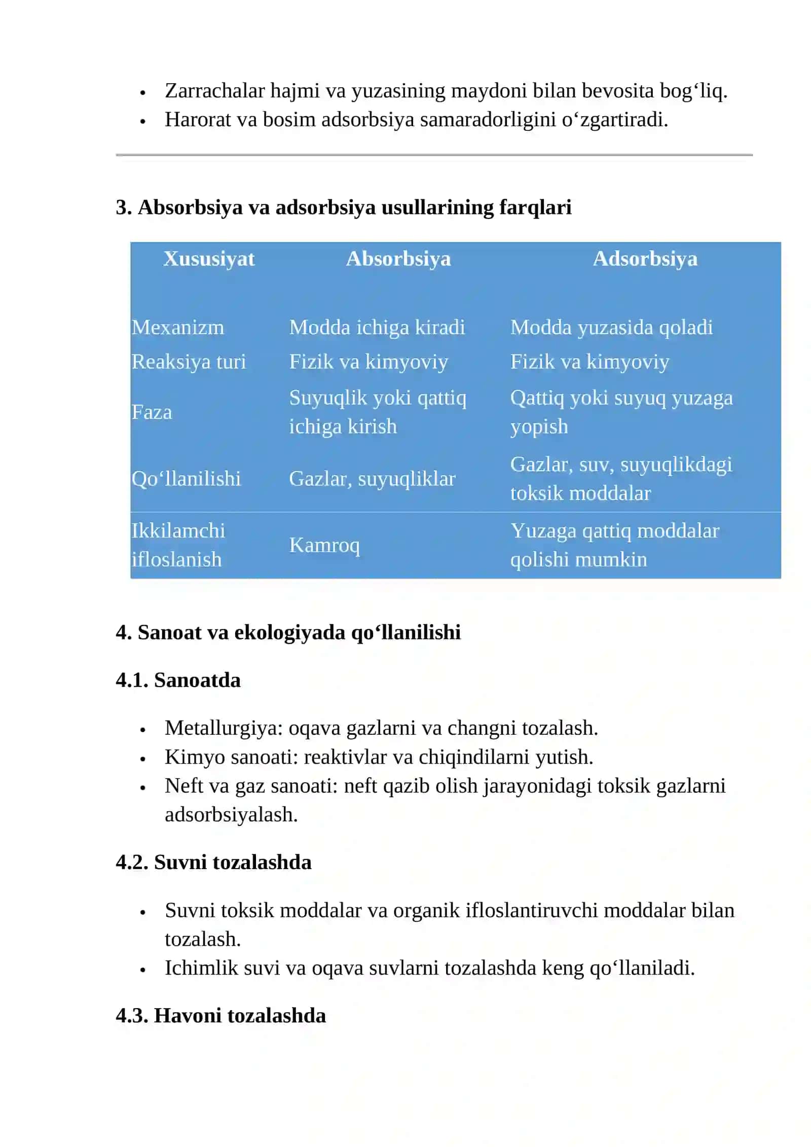 Absorbsiya va adsorbsiya usullari 4
