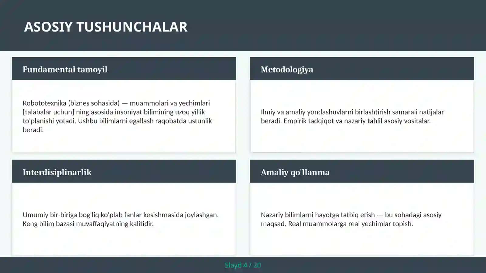 Robototexnika (biznes sohasida) — muammolari va yechimlari [talabalar uchun] 4