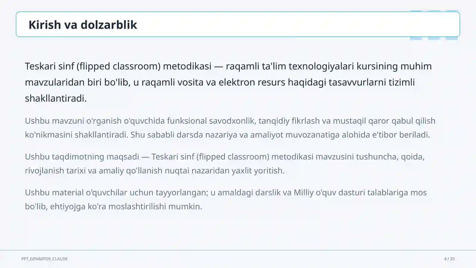 Teskari sinf (flipped classroom) metodikasi 4
