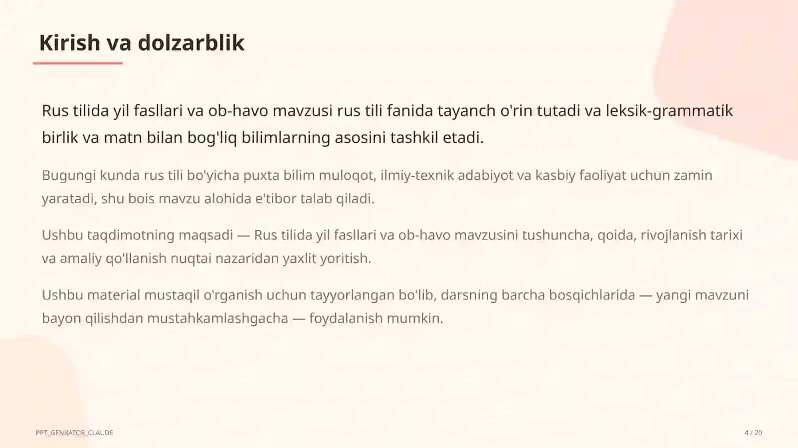 Rus tilida yil fasllari va ob-havo (4-sinf) 4