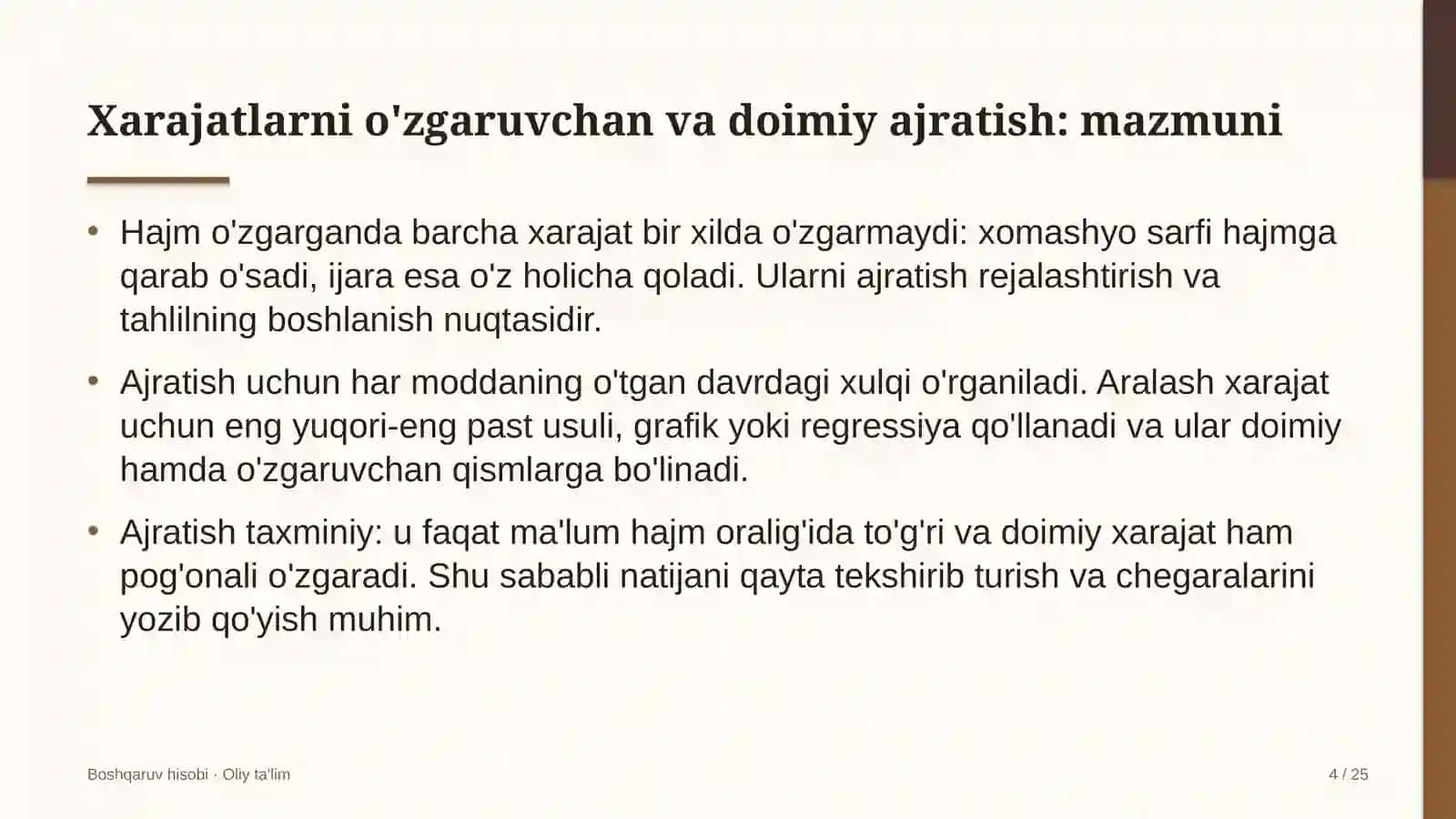 chakana savdoda xarajatlarni o'zgaruvchan va doimiy qismlarga ajratish 5724 4