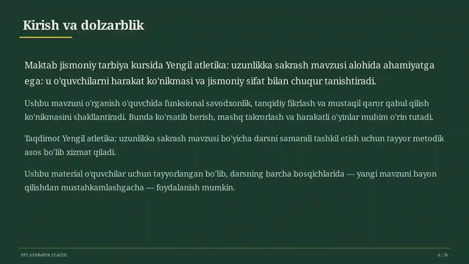Yengil atletika: uzunlikka sakrash (6-sinf) 4