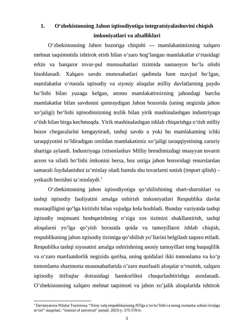 O‘ZBEKISTONNING JAHON IQTISODIYOTIGA INTEGRATSIYALASHUV MUAMMOLARI VA ISTIQBOLLARI 4